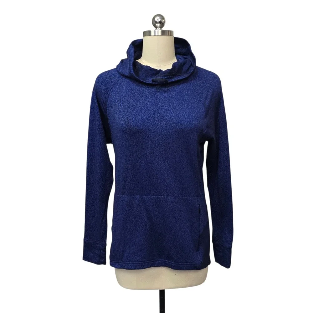 Lululemon Blue Black Static Cowl Neck Hoodie Pullover Size 6 Thumbholes Active